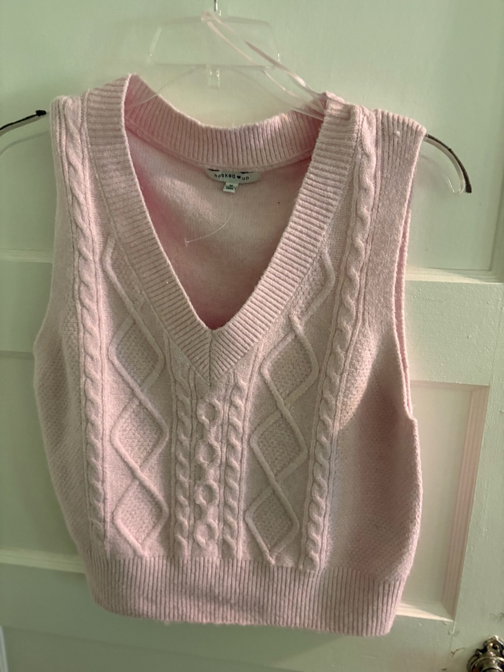 Hooked Up Pink Cable Knit V-Neck Sweater Vest from Macy’s